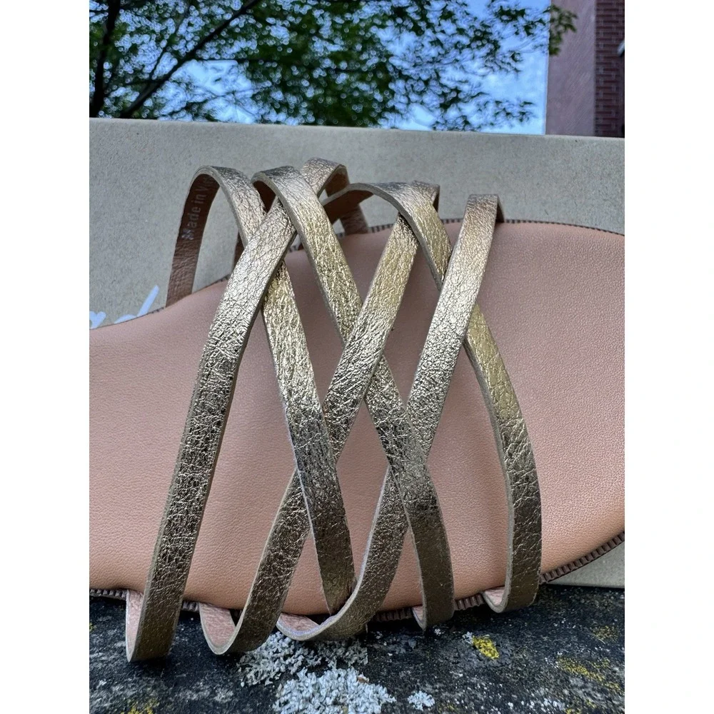 Madewell Tracie Crisscross Slide Sandals Gold Metallic Leather Size 11 AM197